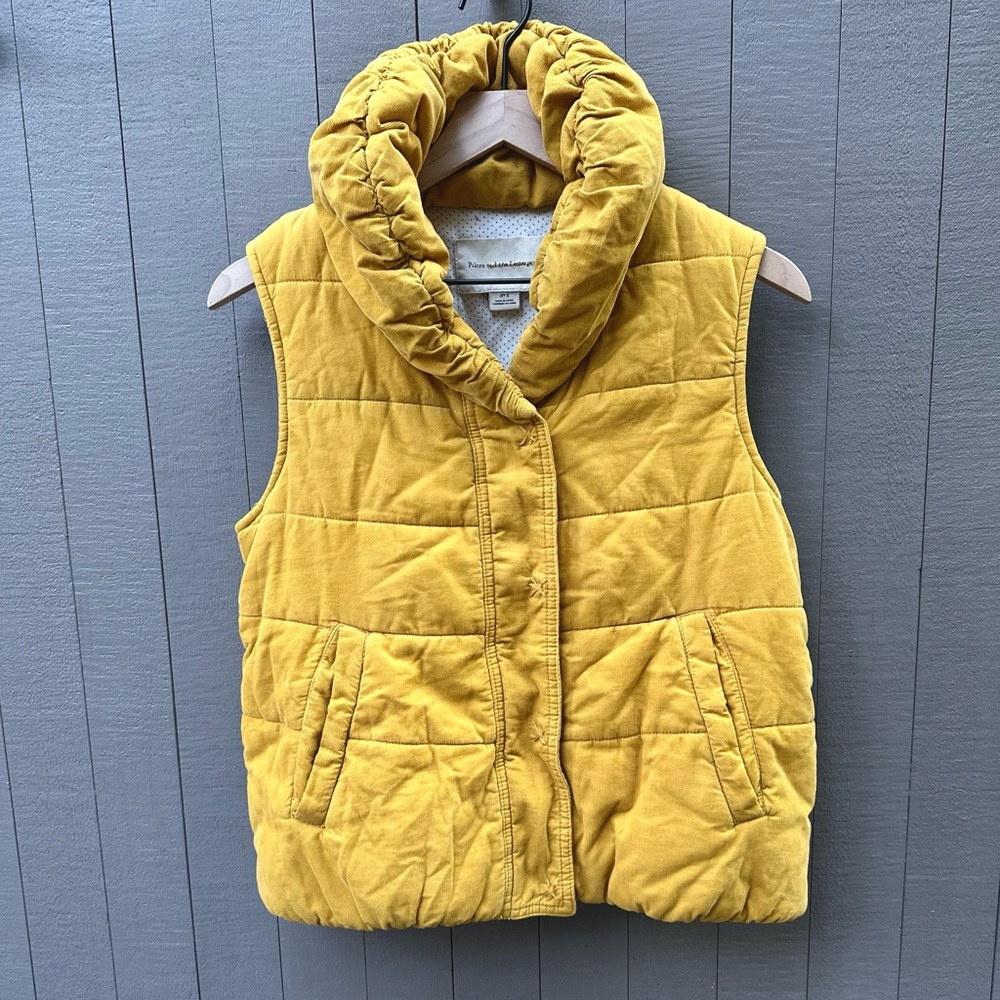 Anthropologie Pilcro micro corduroy puffer vest. Standing collar. Mustard. Small